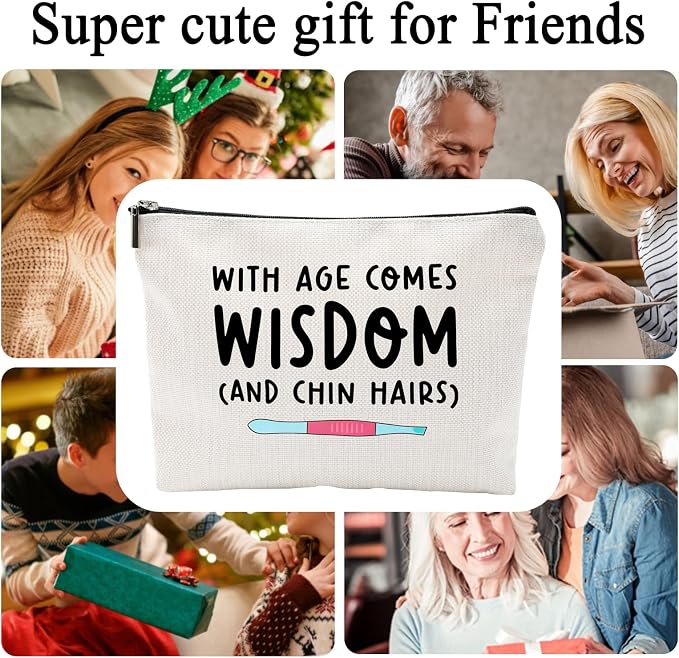 ZUYUROU Funny Makeup Bag for Women Birthday Gifts Best Friend Mom, Travel Cosmetic Pouch Organizer for Toiletries, With Age Comes Wisdom Humor Gift - Image 2