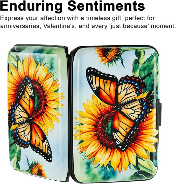 Credit Card Holder for Women Men RFID Blocking Wallet Small Business Metal Slim Mini Aluminum Hard Case (Sunflower Butterfly) - Image 5