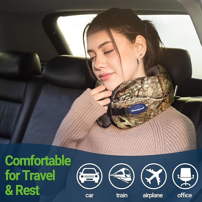 Season Guard Travel Neck Pillow for Airplane Car Flight - Dual-Core Memory Foam Pain Relief Pillows for Sleep - Best Traveling Essential Accessories for Rest - Head Cushion for Women Adult Kids - Image 4