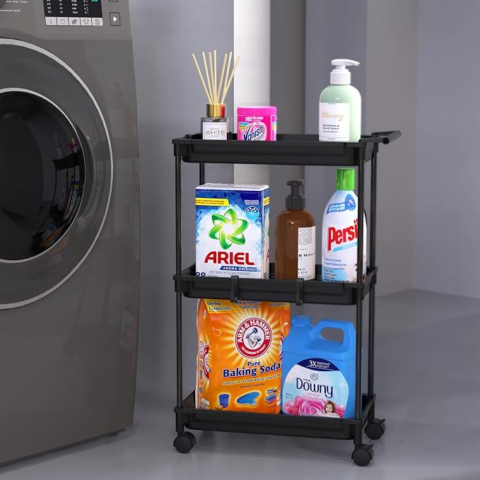 SimpleHouseware Standard 3-Tier Slim Rolling Storage Cart, Black - Image 8