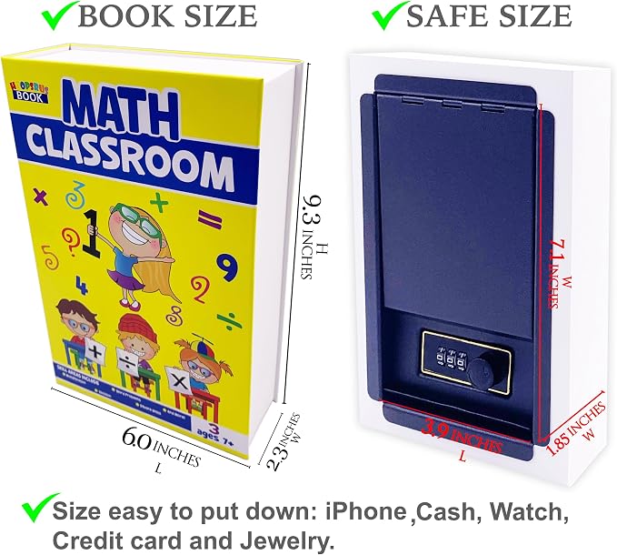 Blue Band Math Classroom Book Safe with Real Pages, Student Secret Compartment Items Storage Box with Classic Key Lock, Decorative Hidden Stash Box, Desk Allowance Coin Bank, 9.3"x6.0"x2.3" - Image 8
