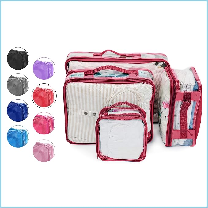 Clear Packing Cubes set of 4 / Packs 7-10 Days of Clothes/Premium PVC Plastic Storage Bags - Image 2