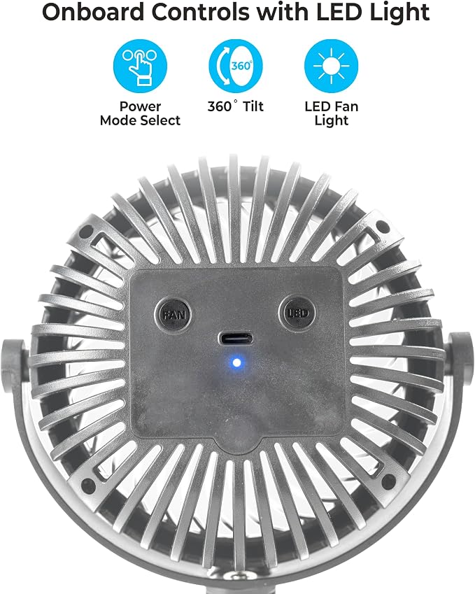 Comfort Zone Portable Stroller Fan, Silver | Rechargeable Battery Operated, Clip-On with 360° Flexible Tripod, LED Light, 3-Speed Cooling - Image 8