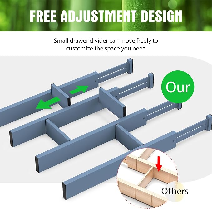 Bamboo Drawer Dividers, Expandable Drawer Separators Splitter,17-22 inches Long Adjustable Spring-loaded Organizer for Large Utensil, Clothes, Tools Drawers (Blue) - Image 3