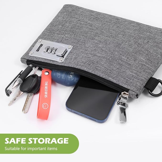 KeeKit Money Bag with Lock, 5 x 8 Inches Lockable Money Bag, Locking Accessories Pouch for Cash, Jewelry, Passports, Medicine, Credit Cards - ‎Grey - Image 4