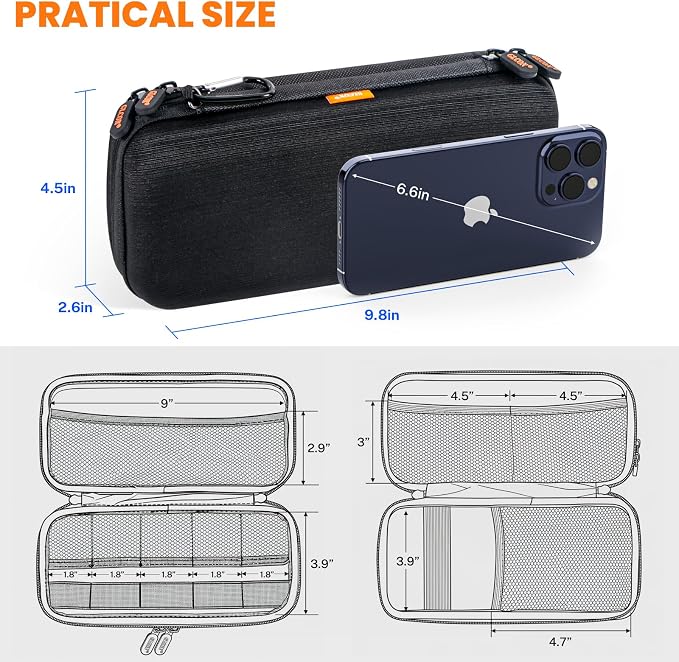 Double-Layer Hard Shell Electronics Organizer Travel Case | Shockproof Hard Shell Carrying Case,Portable Tech Accessories Zipper Bag for Cord, Cable, Charger, Phone, Power Bank & USB - Image 3