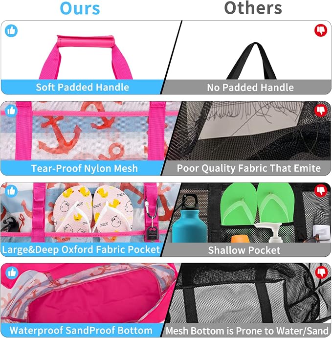 KABAQOO Mesh Beach Bag, Extra Large Beach Bags with 9 Pockets & Zipper Waterproof Lightweight Beach Tote for Beach/Pool Trip - Image 6
