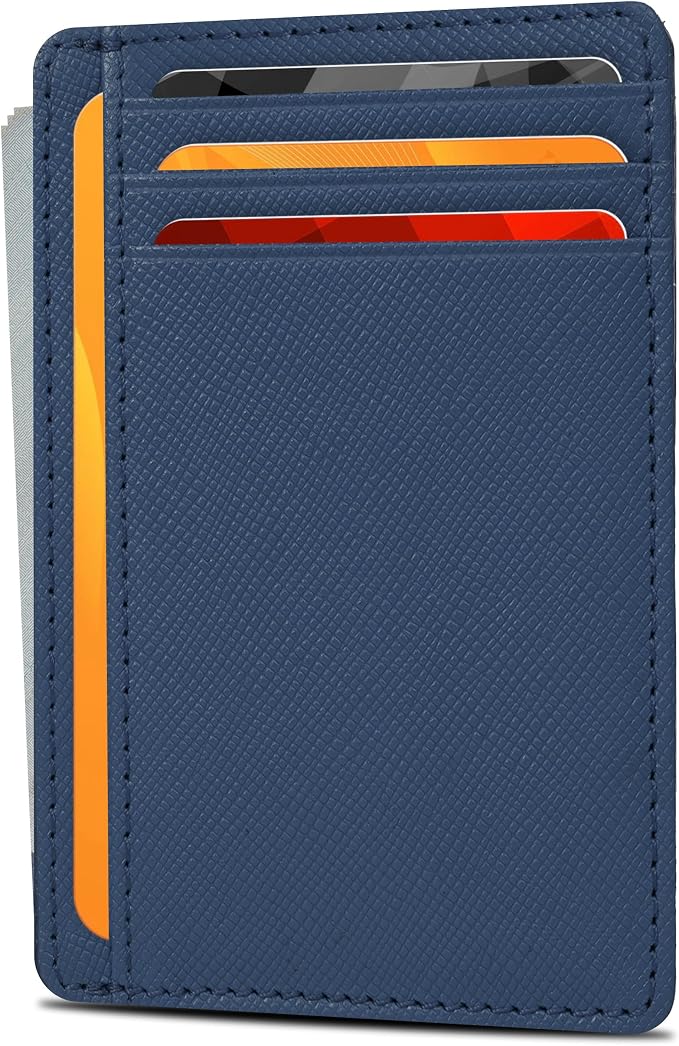Leather Slim Minimalist RFID Blocking Front Pocket Wallet, Jeans Blue by OakLeathers