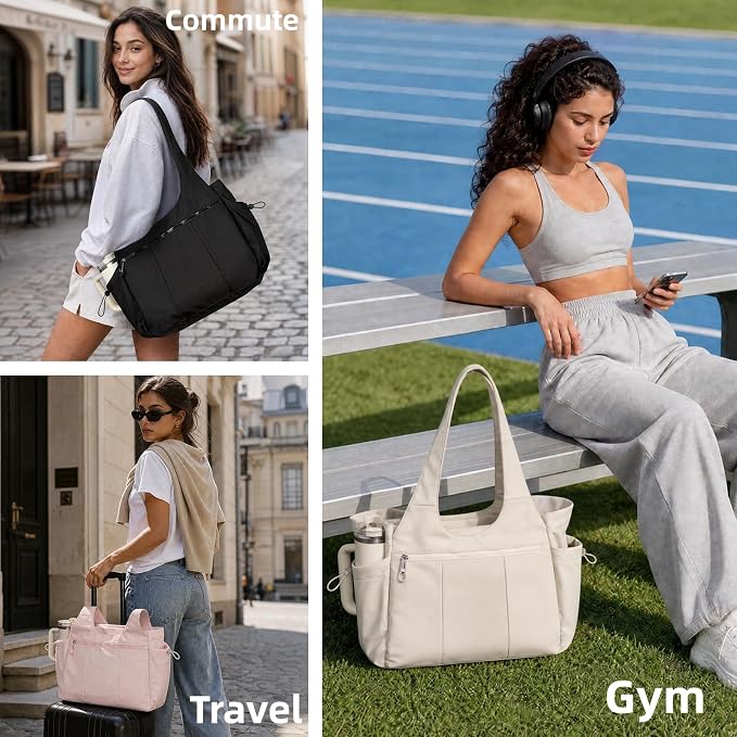 TOPEAST Foldable Tote Bag for Women with Yoga Mat Holder,Travel Tote Bag with Water Bottle Pocket,Lightweight Workout Gym Bag - Image 2