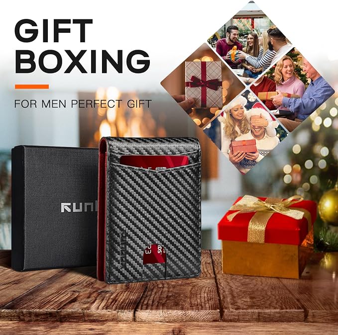 RUNBOX Wallet for Men Slim Leather Bifold RFID Blocking Minimalist Front Pocket Design with Gift Box | Minimalist Front Pocket Design, Holds 8 Cards, RFID Protection, Gifts for Men on Birthdays, Father’s Day, and Christmas - Image 3
