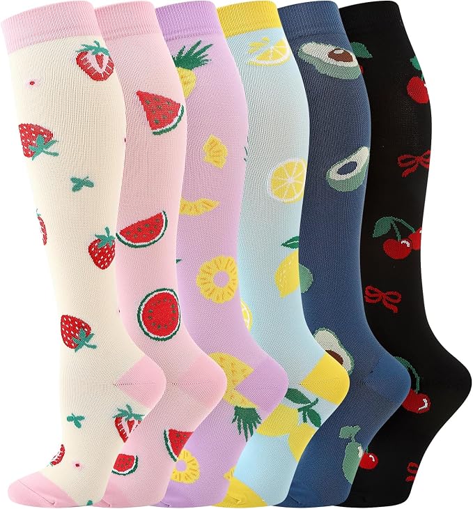 6 Pairs Compression Socks for Women Men, Wide Calf | Knee High Compression Socks, Graduated 14.5 - 30.9 mmHg Support, Women Nurses Travel Yoga Running Circulation - Image 9