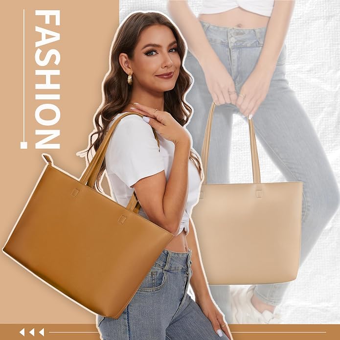 KALIDI Tote Bag Zipper Shoulder Bag Vegan Leather Purses Satchel for Women | Large Casual Handbag for Work Commuting Dating College Everyday - Image 2