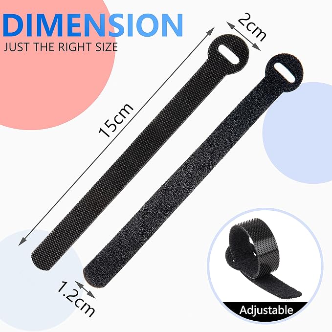 60x Cable Management Ties, Cord Wraps Black 6 Inches, Reusable Tidy Wire Ties for Cords, PC, TV, Computer & Desk - Image 2