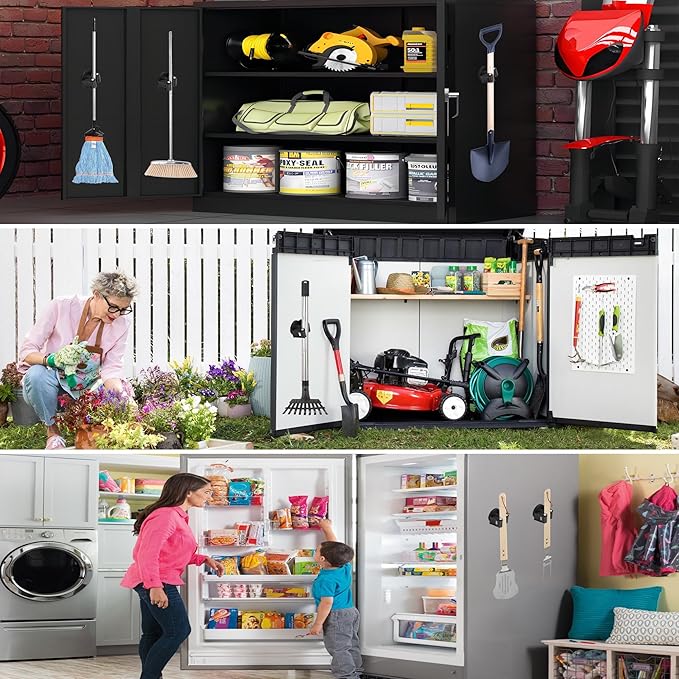 ULIBERMAGNET Magnetic Mop Broom Holder,Heavy Duty Movable Magnetic Broom Holder Rack,Anti-slip Wall Mounted Utility Storage Mop Shovel Hanger for Garage, Kitchen, Laundry, Garden(8 Pack/Black) - Image 7