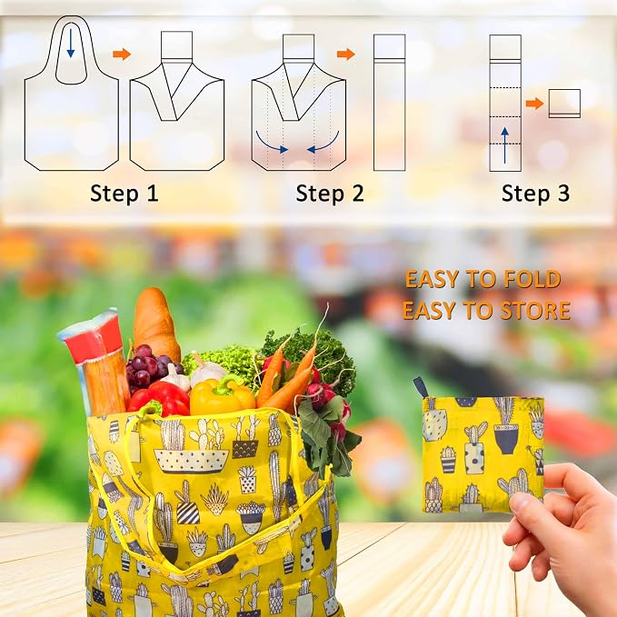 Reusable Grocery Bags, 6 Pack Foldable Shopping Tote Bags with Colorful Prints, Lightweight & Durable Washable Eco Friendly Totes for Groceries, Travel & Everyday Use - Image 4