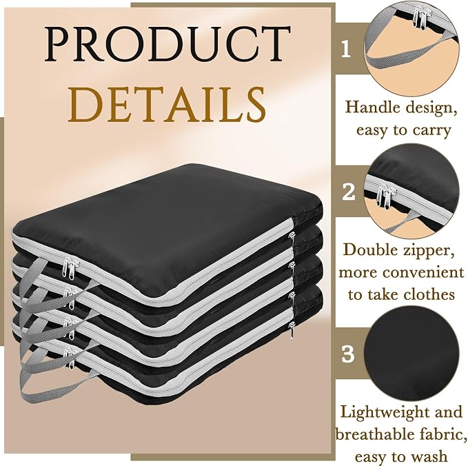 Hosuly 4 Pcs Large Ultralight Compression Packing Cubes for Travel 17.3 x 12.6'' XL Large Expandable Luggage Storage Organizers for Save Space Family Long Trips (black 01) - Image 4