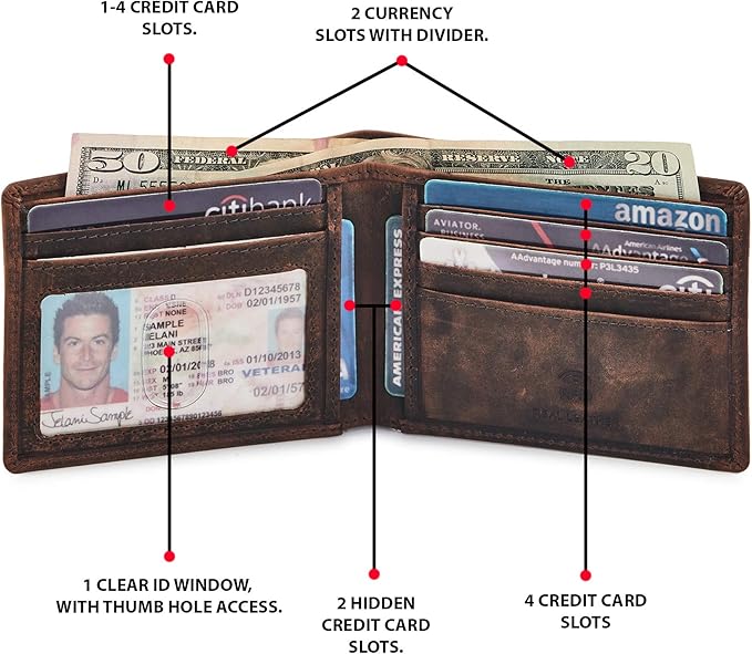 Real Leather Mens Bifold Wallet RFID Blocking Slim Minimalist Front Pocket - Thin & Stylish with ID Window in Gift Box (Crazy Horse, Cognac). - Image 3