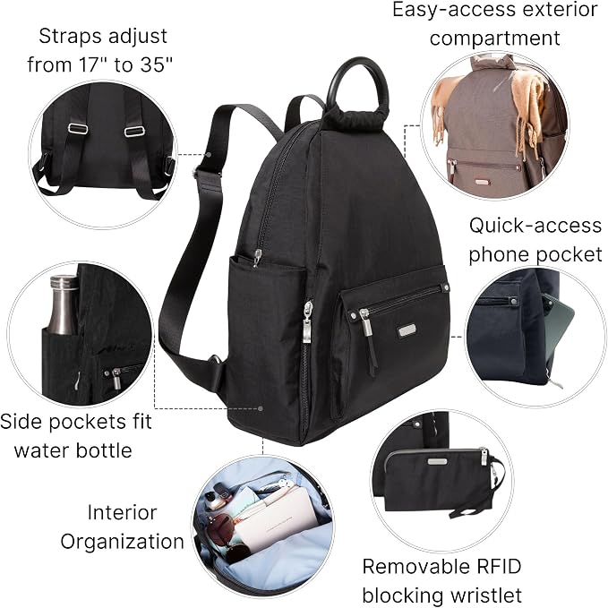 Baggallini womens New Classic "Heritage" With Rfid Phone Wristlet All Day Backpack, Black, One Size US - Image 3