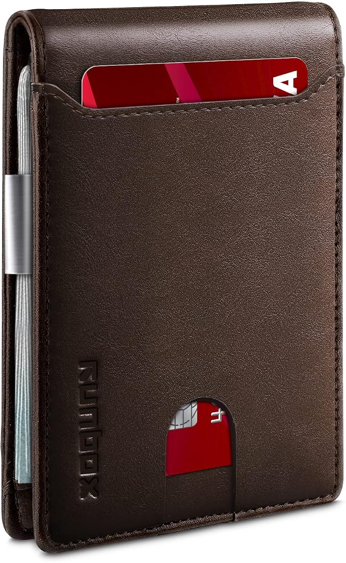 RUNBOX Slim Wallet for Men - RFID Blocking Leather Bifold with Money Clip | Minimalist Front Pocket Wallet Holds 11 Cards,Slim Thin Design,RFID Blocking Protection, Practical Birthday Gifts for Men by RUNBOX