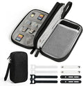 Double Layer Cable Organizer Bag Water-Resistant Tech Pouch Black | Padded Oxford fabric construction with 8 compartments and elastic loops to securely store chargers, power banks and cords. by Woyinger