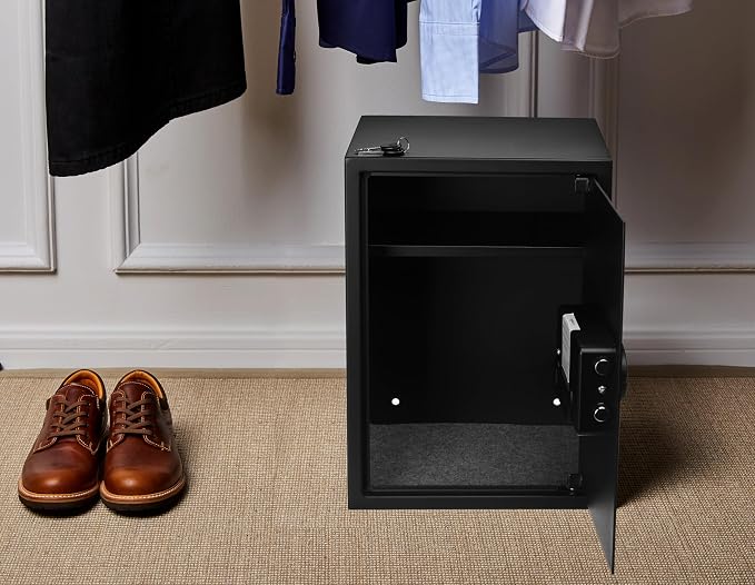 Amazon Basics Steel Home Security Safe Box with Electronic Keypad Lock for Documents, Jewelry, Valuables, 1.8 Cubic Feet, Black, 13.8"W x 13"D x 19.7"H - Image 9