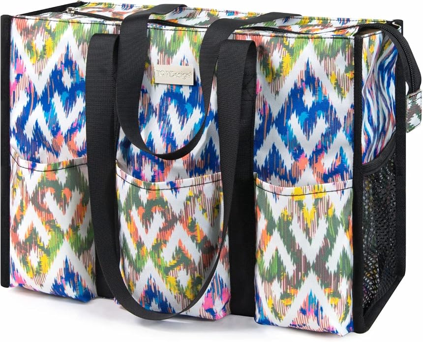 TOPDesign Utility Water Resistant Tote Bag with 13 Pockets, Top Zipper Closure & Thick Bottom Support, for Working Women by TOPDesign