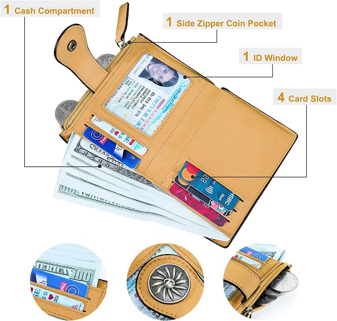 Tipmile Small Wallet for Women Bifold RFID Blocking Card Holder Leather Wallets with Zipper Coin Pocket - Image 2