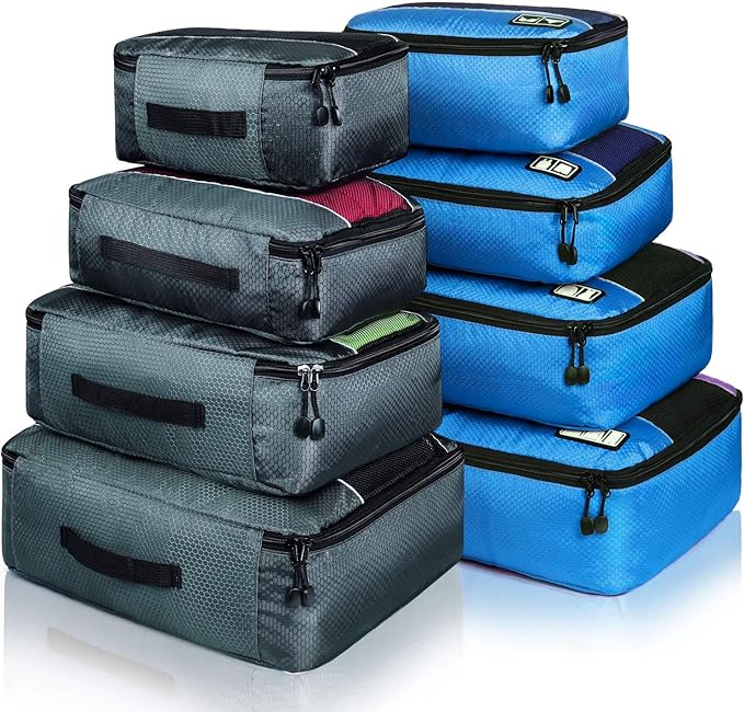 Packing Cubes large Luggage Organizers Bags For Travel Organizing Clothes | Mixed Color 8 Set Suitable family or two-person trips; breathable mesh make easy to sort; durable and convenient to store by Idesort