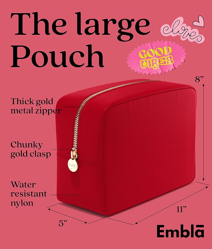 Embla Large Makeup Bag and Waterproof Nylon Travel Toiletry Bag, Large Capacity Cosmetic Zipper Pouch, Red - Image 2
