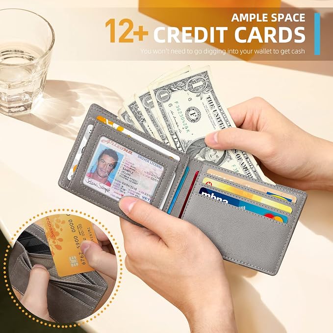 RUNBOX Wallet for Men, Slim Leather Bifold, RFID Blocking Card Holder | Minimalist Front Pocket Design, Credit Card Organizer, Holds 11 Cards, Large Capacity, Thin Profile, Birthday Gifts for Men - Image 2