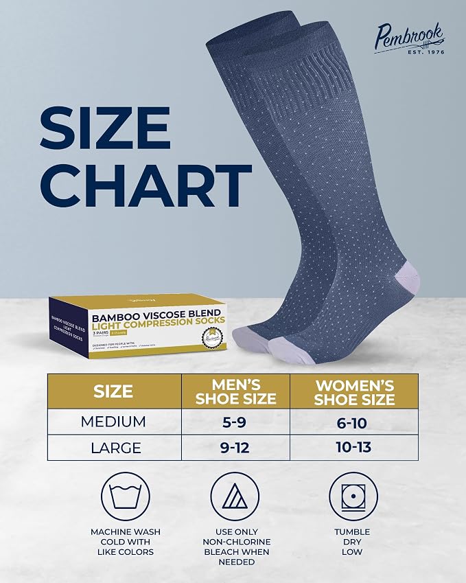 Pembrook® Bamboo Viscose Light Compression Socks - 3 Pairs | 8-15 mmhg Compression Socks | Knee High Comfort Support Socks - Image 6