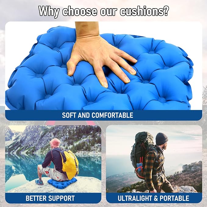 Inflatable Seat Cushion, Lightweight Stadium Seat Pad, Travel Air seat Cushion Anti-Slip for Airplane, Long Flights, Hiking, Climbing, Home and Camping, Compact Air Cushion,Blue - Image 6