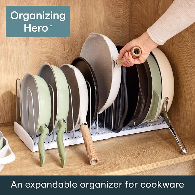 YouCopia StoreMore Expandable Cookware Rack with Tall Steel Wires, 12.5"-22" Wide Adjustable Pan Organizer for Kitchen Cabinet Storage, Premium Edition - Image 2