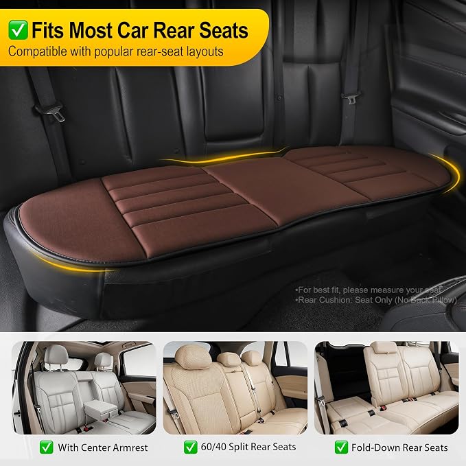 kingphenix 3-Piece Memory Foam Car Seat Cushion Set for Driving Comfort | 2 Front Seat Cushions and 1 Rear Bench Pad, 1.2-Inch Memory Foam, Non-Slip Bottom for Sedan, SUV, Truck and Van, Brown - Image 4