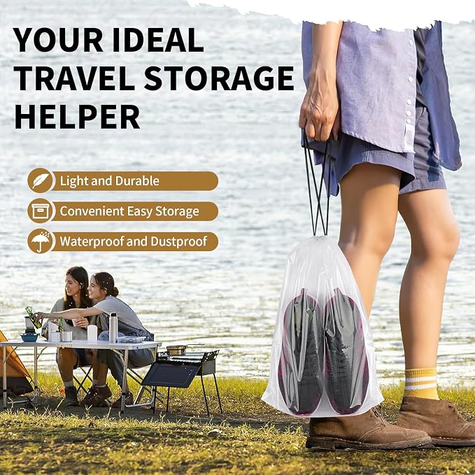 100 Pack Shoe Bags for Travel, Clear Travel Shoe Bags for Packing | 15.7" x 11.8" Large Portable Drawstring Travel Shoe Storage Bag Travel Essentials Women for and Men - Image 3