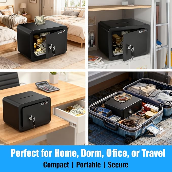 Small Safe, Locker Safes with Key and Coin Slot, Little Safes for Money, Cheap Home Safety, Small Hidden Safe, Savings Box with Key – Mini Security for Home, Office, Travel, Pets，0.23 Cubic - Image 6