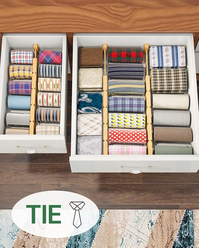 kiplant Bamboo Drawer Dividers - Adjustable Drawer Dividers for Kitchen, Clothes, Closet & Office - 8 Pack with Inserts, 13.8-18.8 Inches, Non-Slip Silicone Ends - Image 6