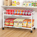 2 Pack 2-Tier Expandable Rolling Pantry Cart with Wheels, Adjustable Floor Organizer for Kitchen Pantry, Can Organizer for Pantry, Storage Cart for Snack, Food, Vegetables, White, Patent Pending by 3IngSeagulls