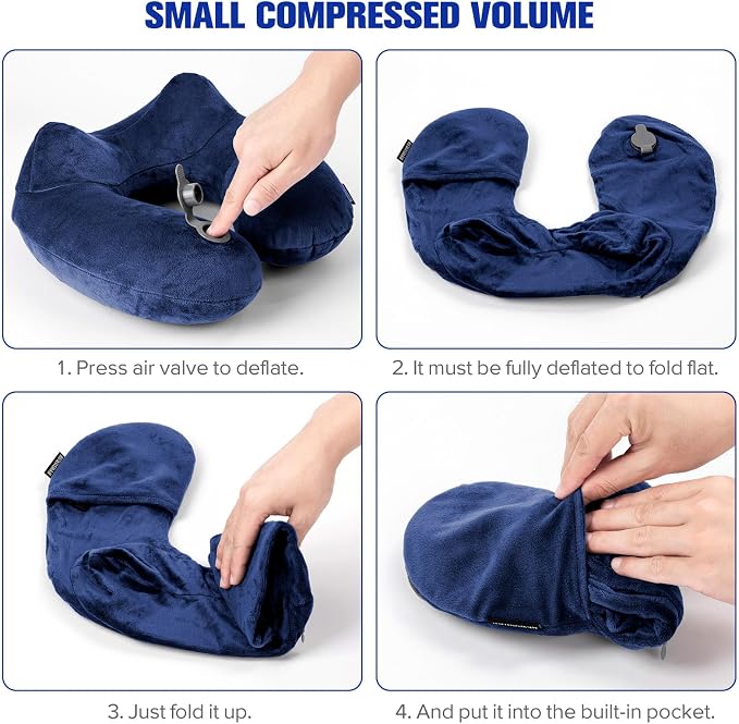 Rewondah Inflatable Travel Pillow for Sleeping Airplane - Inflatable Neck Pillow for Traveling on Plane with Washable Cover, Blow up Neck Travel Pillow for Airplanes, Cars - Portable and Comfortable - Image 6