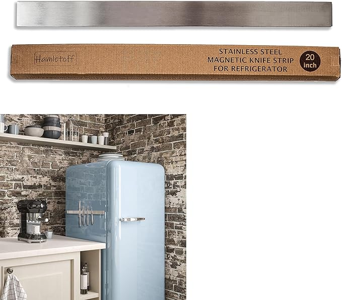 Premium Magnetic Knife Holder for Refrigerator – 20 Inch Professional Double Sided Magnetic Knife Strip for Fridge - Stainless Steel Magnetic Knife Holder for Wall Self Adhesive by Hamletoff