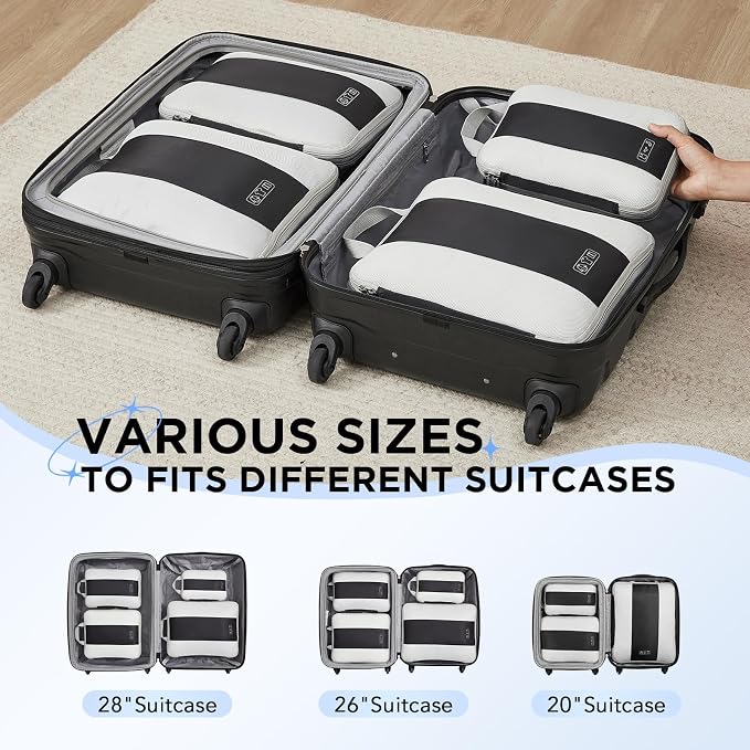 OlarHike 4 Set Compression Packing Cubes for Travel Essentials,Compressible Expandable Space Saver Bags for Organizing Clothes,Luggage Suitcase Garment Bags with Over 1000 pcs Mesh Holes(Black) - Image 7