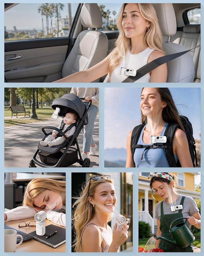 Mini Clip on Fan Handheld, 3000mAh Rechargeable Portable Fan with LED Display, 3-in-1 Personal Cooling Fan, 2 Speeds Quiet USB C Fan for Stroller Desk Travel Camping Office for Women Men Kids, White - Image 2