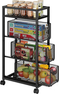 4 Tier Narrow Kitchen Rolling Cart, 9.1" Wide Slim Kitchen Storage Cart with Pull-Out Baskets, Adjust Pantry Organizer and Storage Cart with Wheels, Multifunctional Fruit Vegetable Spice Storage Cart by FollowWithYociyogaTogether