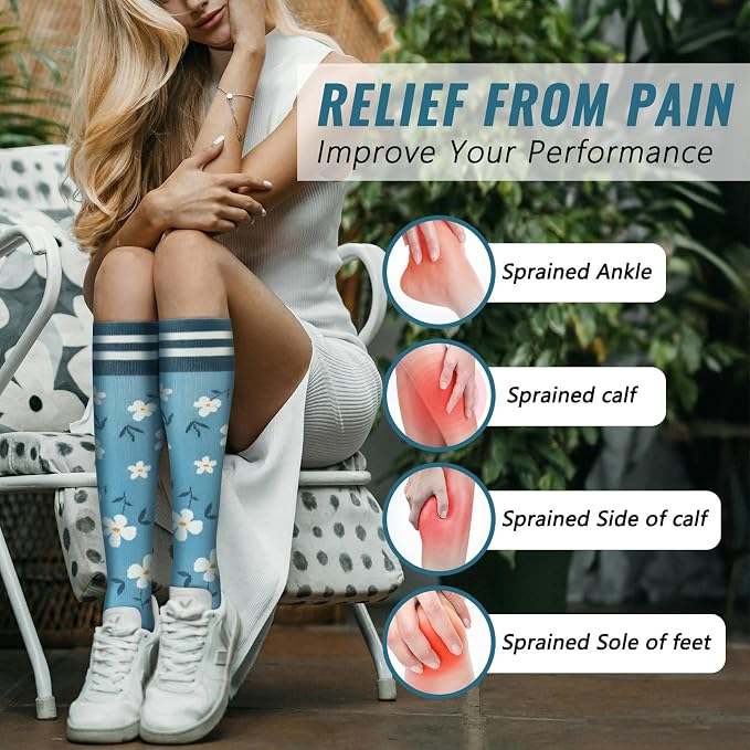 fenglaoda Compression Socks Women Men 4 Pairs, Knee High Support Socks for Running, Sports, Travel, Flight, Nurse - Image 4