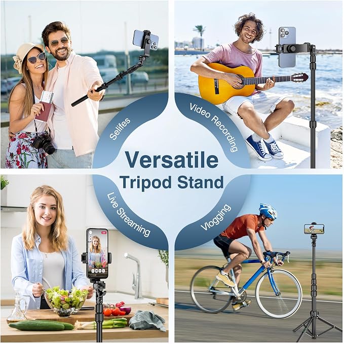 72" Tripod for iPhone, Phone & Camera Travel Tripod Stand with Remote, Compatible with Smartphone/Gopro - Image 3