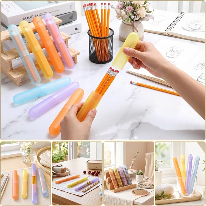 24 Sets Travel Toothbrush Holder with Pencils Bulk Portable Toothpaste Travel Case Multipurpose Toothpaste Boxes Toothbrush Case Storage for Classroom Home School Use (Bright Color) - Image 7