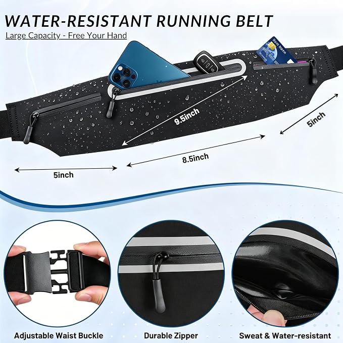 Running Belt for Men Women, Ultra-thin Run Belt with Pockets Secure Adjustable Fanny Pack Marathon Jogging Runners Belt for Phone, Keys & Essentials - Fits 6.9'' Phones (Black, Large) - Image 8