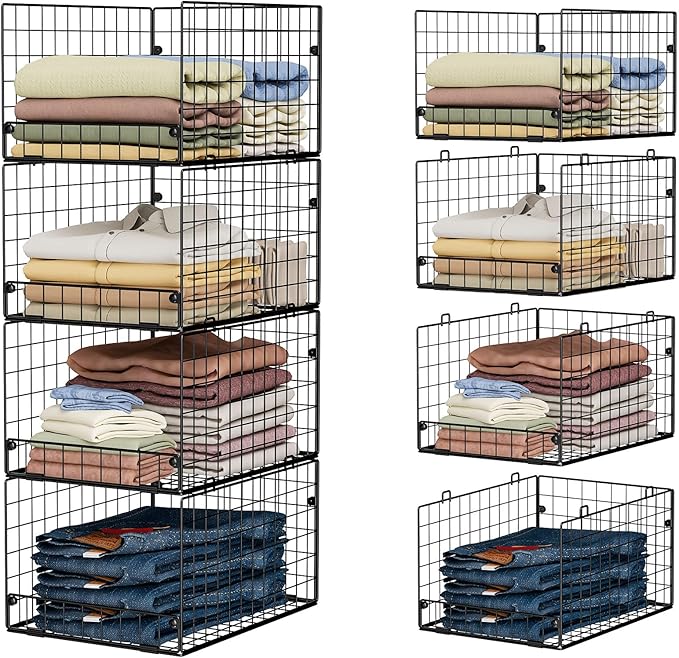 4-Tier Stackable Closet Organizers and Storage Shelves, Foldable Closet Shelf Organizer System, Stackable Storage Bins Drawers for Closet Organizer System, Black(Patent 30022416, 15.7"x11.8"x34.64") by FollowWithYociyogaTogether
