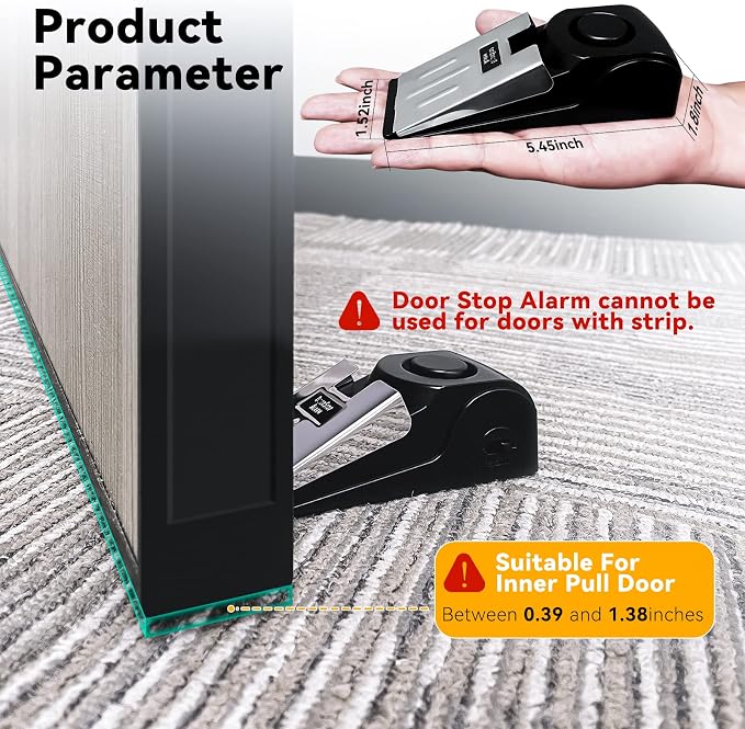 AceMining Door Stop Alarm, 120dB Door Stopper Security Wedge for Travel | Door Alarm for Home, Hotel and Apartment Entry, Rubber Wedge Stopper with Siren for Safety - Image 6