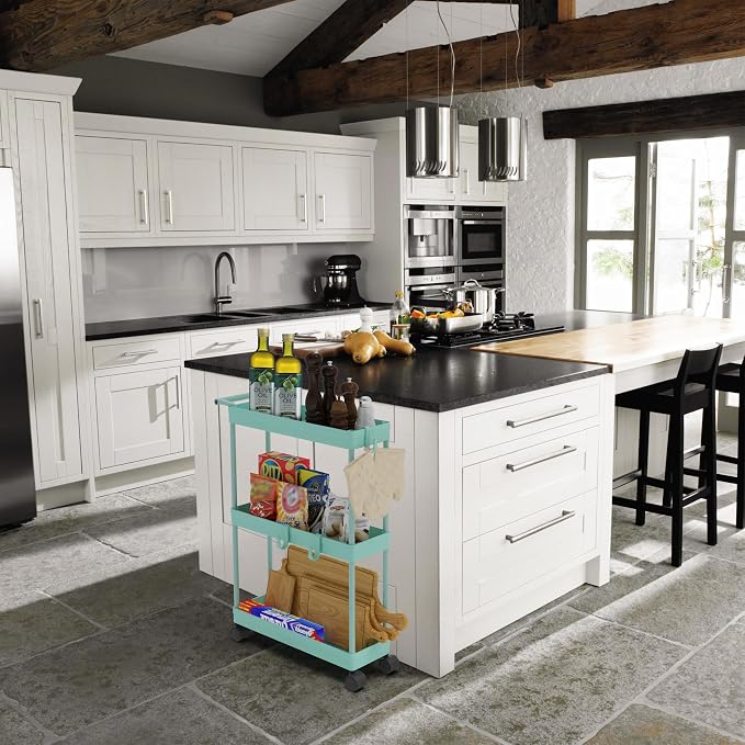 Simple Houseware 3-Tier Slim Rolling Cart w/Handle 5.5" Wx27.5 H, Turquoise | Storage Cart for Narrow Space (5.5-Inch Wide) Kitchen, Bathroom, Laundry Room - Image 7